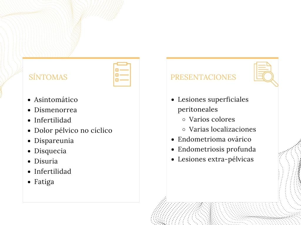 Tabla resumen con los principales síntomas y presentaciones