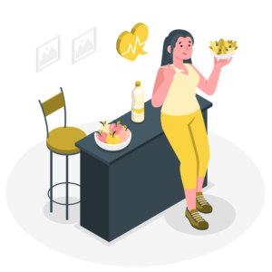 Imagen vectorial de una mujer comiendo sano