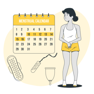 Imagen vectorial de una mujer y un calendariio menstrual